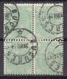 ROMANIA 1894 LP 49 b CAROL I CIFRA IN 4 COLTURI FILIGRAN PR BLOC DE 4 STAMPILAT