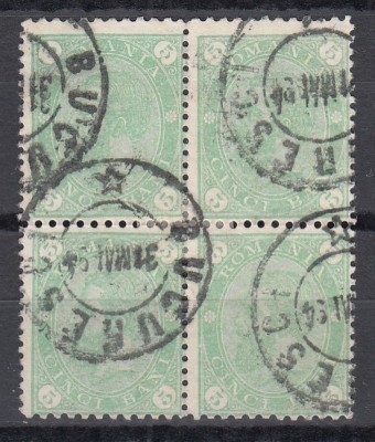 ROMANIA 1894 LP 49 b CAROL I CIFRA IN 4 COLTURI FILIGRAN PR BLOC DE 4 STAMPILAT foto