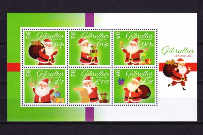✅( C5 ) Gibraltar 2021 &quot; Craciun 2021 &quot; nominal 7.95 &pound; , bloc 149 , MNH