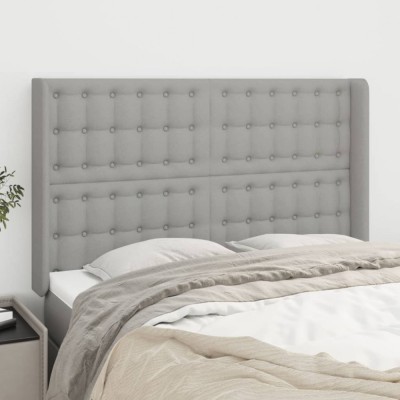 vidaXL Tăblie de pat cu aripioare gri deschis 147x16x118/128 cm textil 3120012 foto