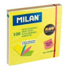 Notite Adezive Milan, Fluo, 100 File, 76x76 mm, 4 Culori Asortate, Bloc Notes, Post-it, Sticky Notes, Bloc de Hartie, Notite Adezive, Post-it-uri, Not foto