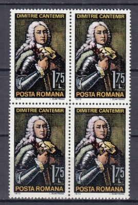 ROMANIA 1973 LP 828 ANIVERSARI IV D. CANTEMIR BLOC DE 4 TIMBRE MNH foto