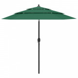 Umbrela de soare 3 niveluri, stalp de aluminiu, verde, 2,5 m GartenMobel Dekor, vidaXL