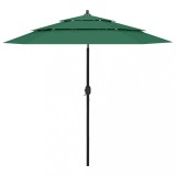 Cumpara ieftin Umbrelă de grădină cu 3 niveluri, st&acirc;lp aluminiu, verde, 2,5 m