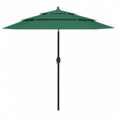 vidaXL Umbrelă de soare 3 niveluri, stâlp de aluminiu, verde, 2,5 m