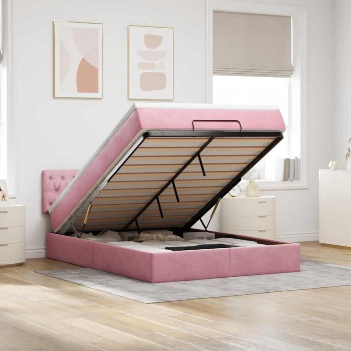 vidaXL Cadru de pat otoman cu saltea roz 140x190cm catifea 3312697
