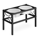 Set 2 Boluri Caini Inalte Navaris cu Suport Metalic, 28cm, 750ml, Alb/Negru, Castron Ceramic Rotund