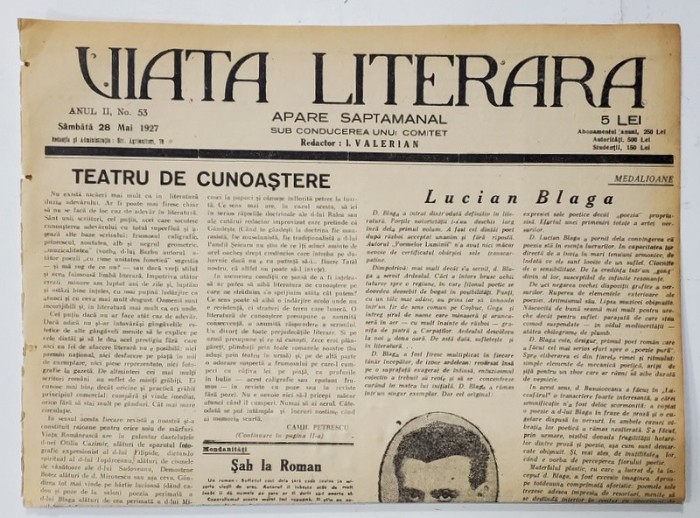VIATA LITERARA , SUB CONDUCEREA UNUI COMITET , SAPTAMANAL , ANUL II , NR.53 , 28 MAI , 1927