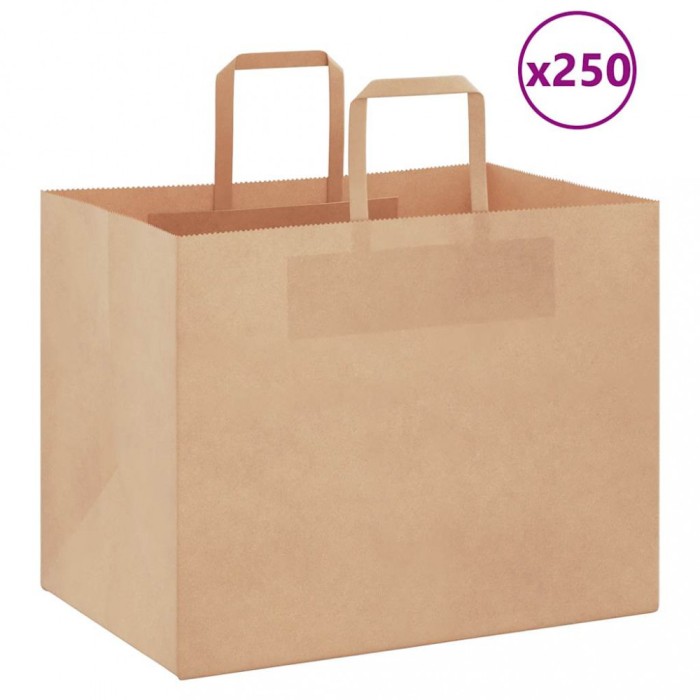 vidaXL Pungi de h&acirc;rtie 250 buc cu m&acirc;nere maro 32x22x24 cm 4101819
