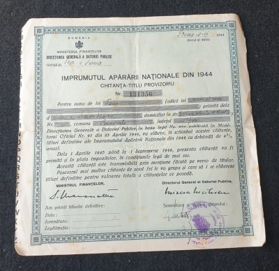 perioada regala Titlu provizoriu IMPRUMUTUL APARARII NATIONALE DIN 1944 foto