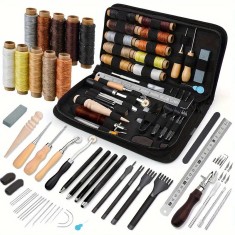 Set profesional de 59 piese pentru prelucrarea pielii - Accesorii metalice pentru piele cu canelura de cusut foto
