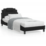 VidaXL Cadru de pat cu tăblie, negru, 90x190 cm, piele ecologică