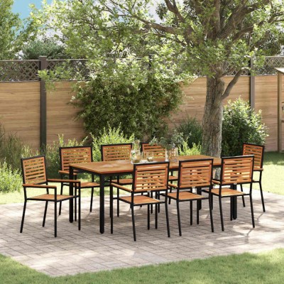 vidaXL Set de masă pentru grădină 9 pcs Negru 200 x 100 x 75 cm foto