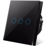 Cumpara ieftin Intrerupator touch iUni 3F, 3 Canale, Sticla Securizata, LED, Black