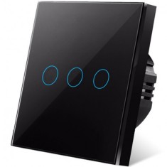 Intrerupator touch iUni 3F, 3 Canale, Sticla Securizata, LED, Black