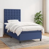 Cumpara ieftin Pat box spring cu saltea, albastru, 90x190 cm, textil