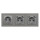 Mufa Nova III cu două conectori USB cu cadru gri