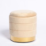 Taburet rotund bej cu baza aurie si spatiu de depozitare 32 cm