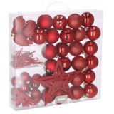 Set globuri si decoratiuni de Craciun, 51 piese, diverse dimensiuni, rosu Household NewTrend