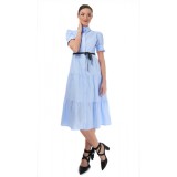 Rochie midi albastra, tip camasa, cu maneca scurta, 40