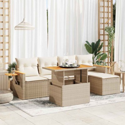 vidaXL Set canapele grădină cu perne 6 piese bej poliratan/lemn acacia 3327586 foto