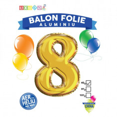 Balon, folie aluminiu, auriu, cifra 8, 40 cm