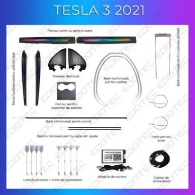 Lumini ambientale Tesla Model 3 2021 trimuri control telefon sau sistem original CarStore Technology foto