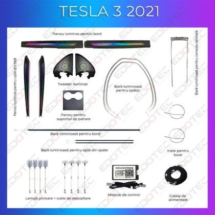 Lumini ambientale Tesla Model 3 2021 trimuri control telefon sau sistem original CarStore Technology