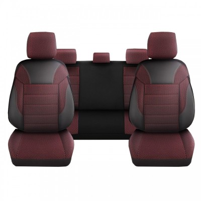 Set Huse Scaune Auto DeluxeBoss Classico, pentru bancheta rabatabila fractionata, 11 piese, Rosu/Negru foto