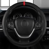 Cumpara ieftin Husa universala din piele pentru volan cu design carbon - Negru cu banda rosie 37-38 cm