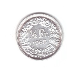 Moneda Elvetia 1/2 franc 1965, stare foarte buna, curata
