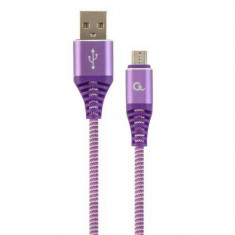 Cablu de date Gembird Premium cotton braided USB 2.0 - MicroUSB 2m Purple White foto