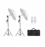 Cumpara ieftin Kit foto studio,lumini,2 umbrele,trepiezi 200 cm inclusi + 2 becuri si geanta transport