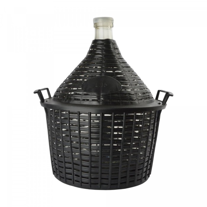 Weinballon, Glasballon, Dame Jeanne im Weidenkorb - 15L, normale &Ouml;ffnung + Kunststoffstopfen