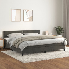 vidaXL Pat box spring cu saltea, gri închis, 200x200 cm, catifea