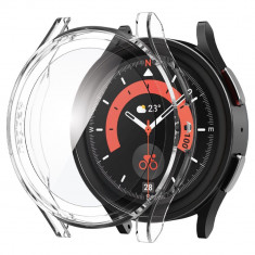Husa Thin Fit si Folie de Sticla pentru Samsung Galaxy Watch 5 Pro (45 mm) Transparent