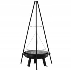 Gratar de gradina cu carbuni, grill rotund, trepied ajustabil, 64.5x64.5x150 cm, Chomik