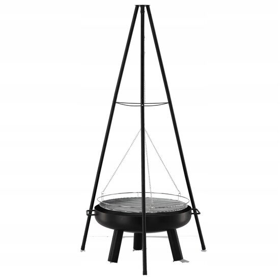 Gratar de gradina cu carbuni, grill rotund, trepied ajustabil, 64.5x64.5x150 cm, Chomik