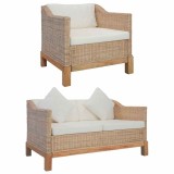Cumpara ieftin Set de canapele cu perne, 2 piese, culoare naturala, ratan