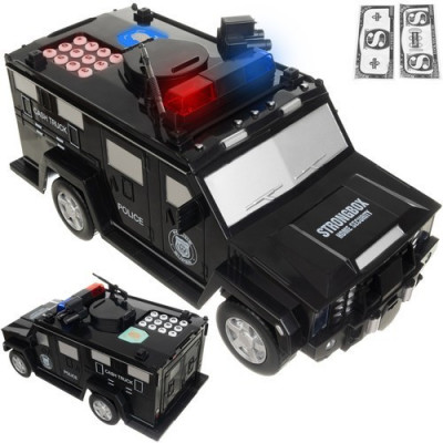 Pusculita masina politie pentru copii, cod pin, amprenta, monede si bancnote, 15x28x13 cm foto