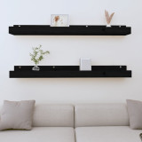 Gossi rafturi de perete, 2 buc., negru, 110x12x9 cm, lemn masiv pin