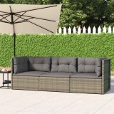 Cumpara ieftin Set mobilier de grădină cu perne, 3 piese, gri, poliratan