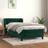 vidaXL Pat box spring cu saltea, verde &icirc;nchis, 90x190 cm, catifea 3127526