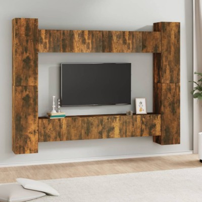 vidaXL Set dulapuri TV, 10 piese, stejar fumuriu, lemn prelucrat foto