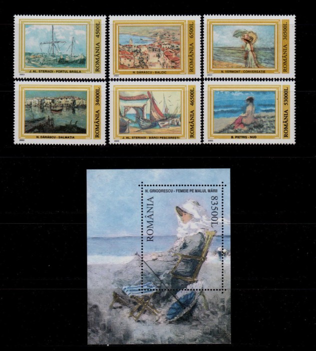 RO 2003 , LP 1599+1600 &quot;Reproduceri de arta&quot;, serie + colita 326 , MNH