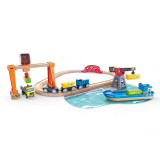 Set de jucarie din lemn - port cu trenuri, vapoare si camioane, Hape