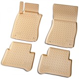 Set de 4 covorase bej din cauciuc 3D stil tavita premium pentru Mercedes E-Class W211, S211 din 2002-2009