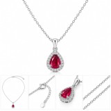 Cumpara ieftin Colier din argint 925 cu pandantiv lacrima rubiniu si zirconiu - Model Halo Clasic