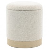 HOMCOM Taburet rotund 38 cm cu husă Sherpa, depozitare și picior metalic cu aspect de lemn, crem | Aosom Romania