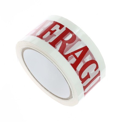 Banda adeziva pentru ambalare, Fragile, cu suport BoPP, alb + rosu, 60 m x 50 mm foto